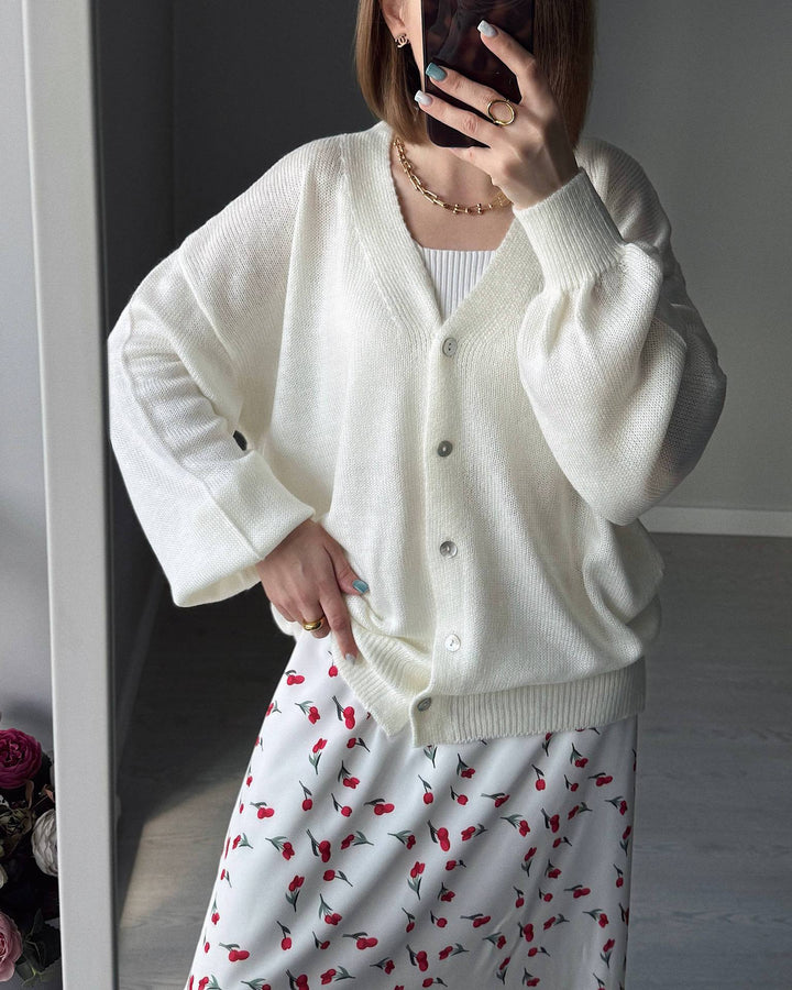 Damen Flauschiger V-Knopf Cardigan Drune