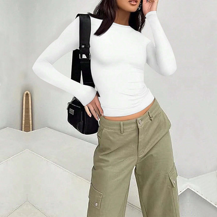 Damen langärmliges Basic Shirt mit elegantem Rundhalsausschnitt Drune
