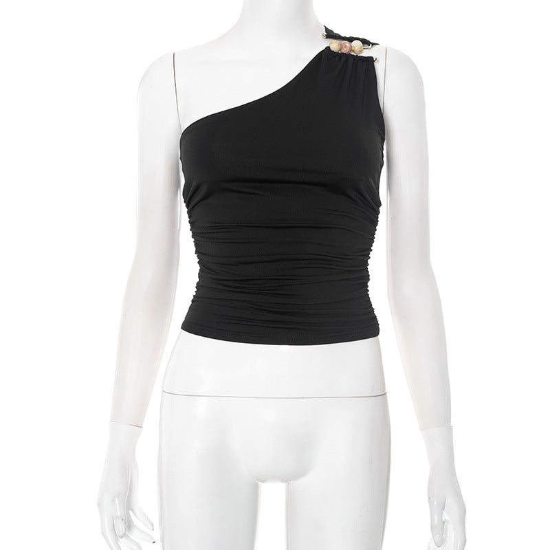 Damen asymmetrisches Trägeroberteil mit dekorativen Knopfdetails und figurformendem Design Drune