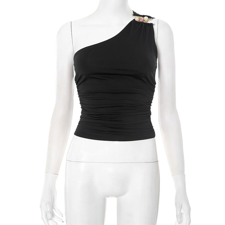 Damen asymmetrisches Trägeroberteil mit dekorativen Knopfdetails und figurformendem Design Drune