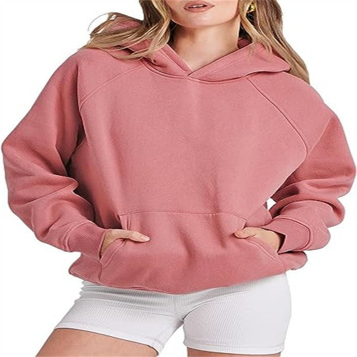 Damen lässiger Kapuzenpullover mit hohem Kragen und praktischen Taschen Drune