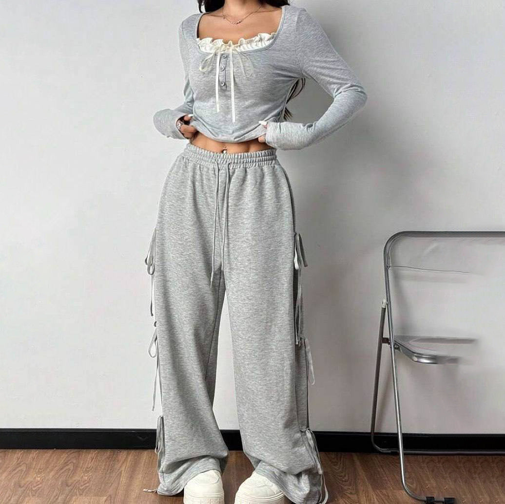 Damen Casual Lounge-Set mit modischen Rüschendetails Drune