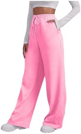 Damen nan weite High‑Waist Palazzo-Loungehose mit elastischem Komfortbund, Kordelzug und seitlichen Eingrifftaschen Drune