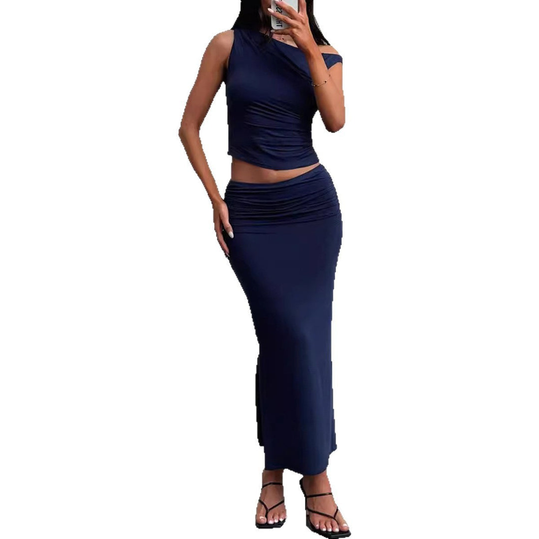 Damen Schickes Set mit asymmetrischem Oberteil und langem Rock Drune