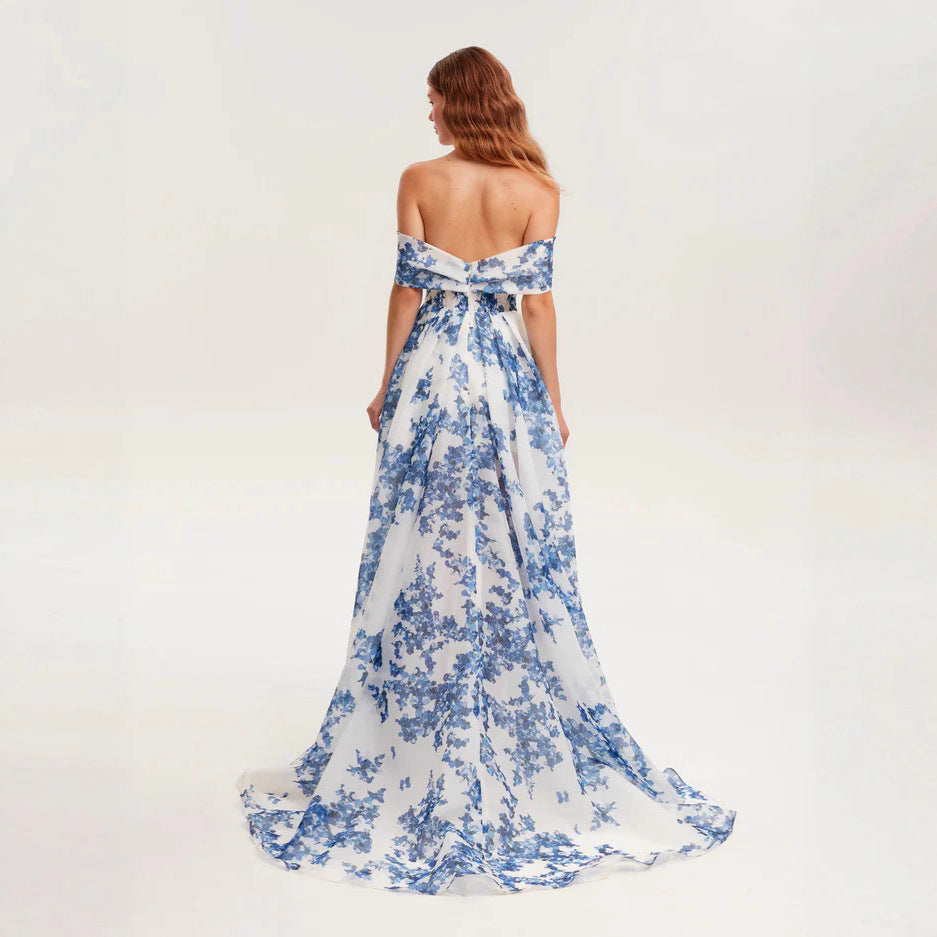 Damen Maxikleid aus Chiffon mit Blumenmuster Drune