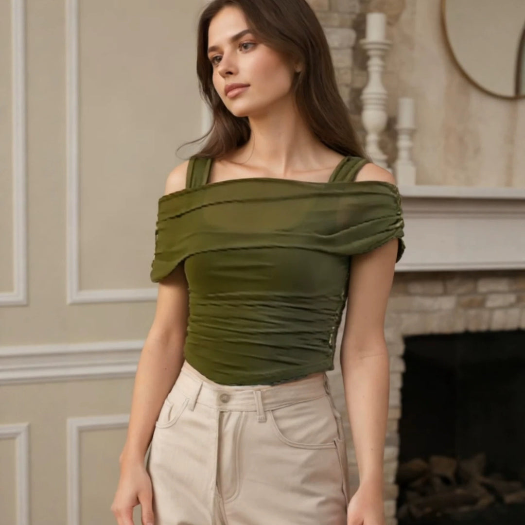 Damen Off-Shoulder Oberteil mit Raffung Drune