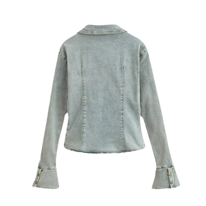 Damen Jeanshemd mit modischen Glockenärmel und aufgesetzten Taschen Drune