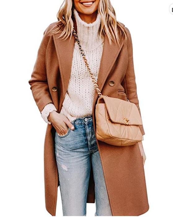 Damen eleganter, taillierter Wollmantel mit doppelter Knopfleiste Drune