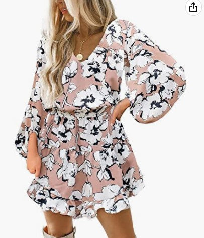 Damen Kurzarm Kleid mit voluminösen Puffärmeln Drune
