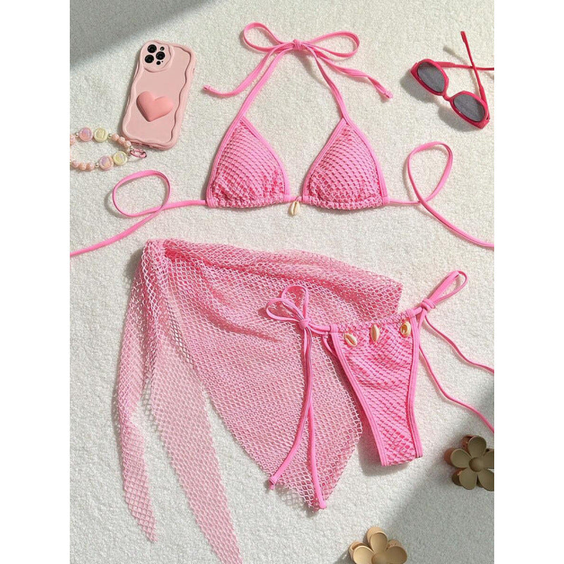 Damen Netz-Bikini-Set mit modischen Schleifen und Muscheldetails Drune