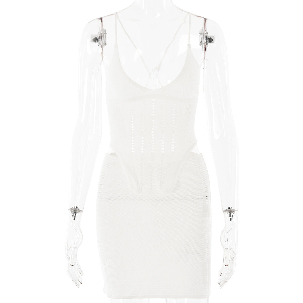 Damen Häkelkleid mit tiefem V-Ausschnitt und raffinierten Rüschendetails Drune