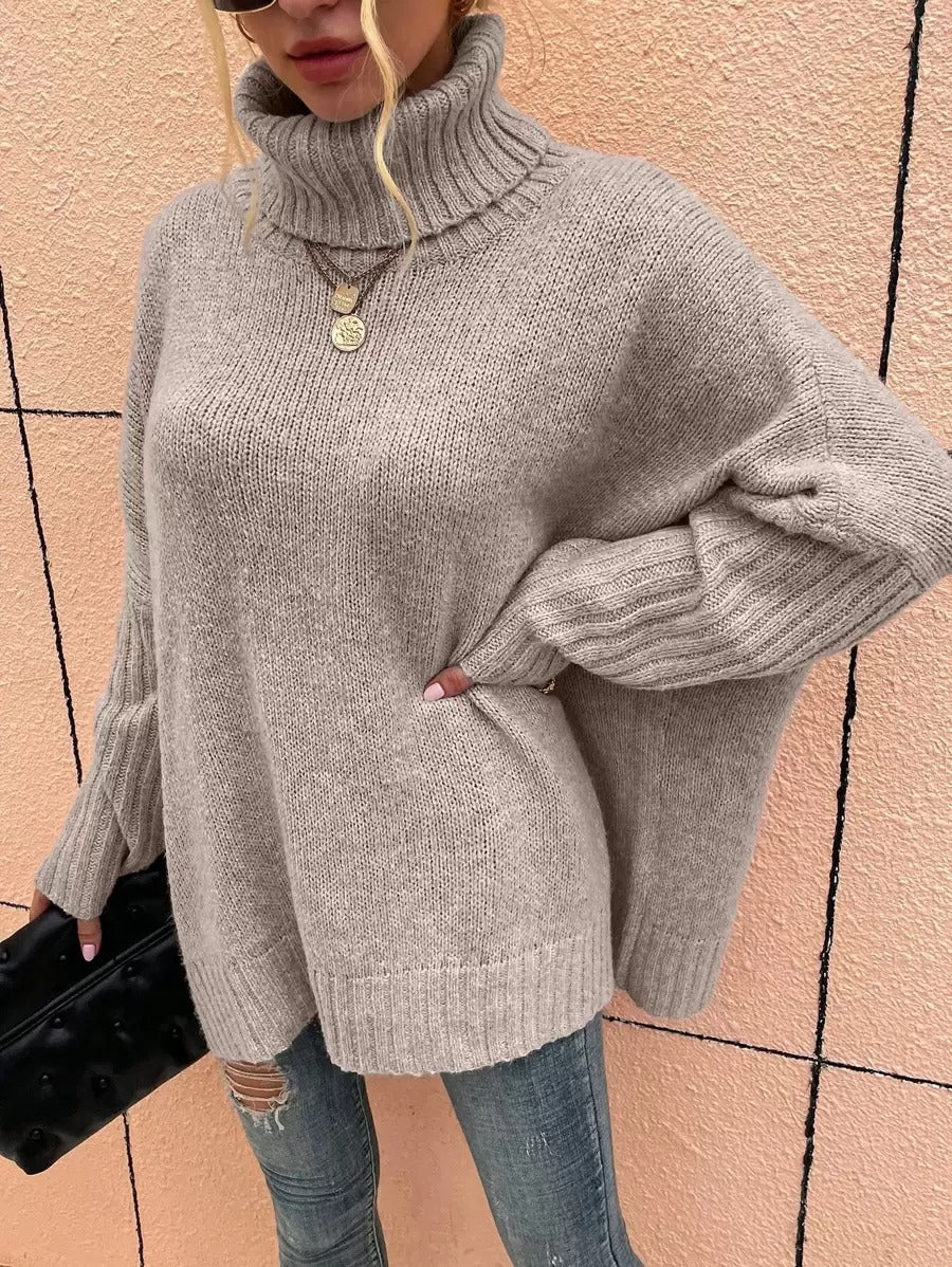 Damen Großer Kuschelpullover mit Rollkragen und Rippdetails Drune