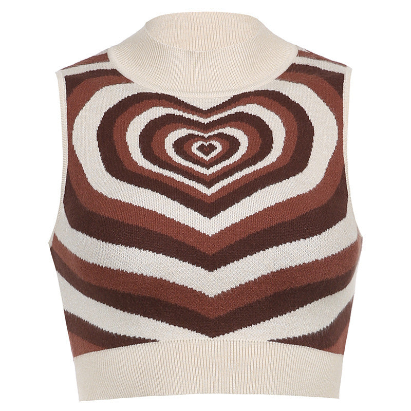 Damen Cropped Strickoberteil mit Herzen-Muster Drune