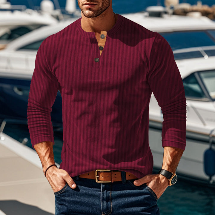 Herren Langarm-Henley-Shirt mit strukturiertem Design und Knopfdetails Drune