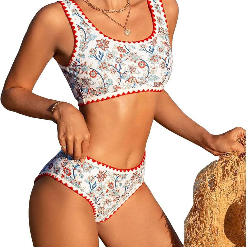 Damen Hochtailliertes Bikini-Set mit floralem Design Drune