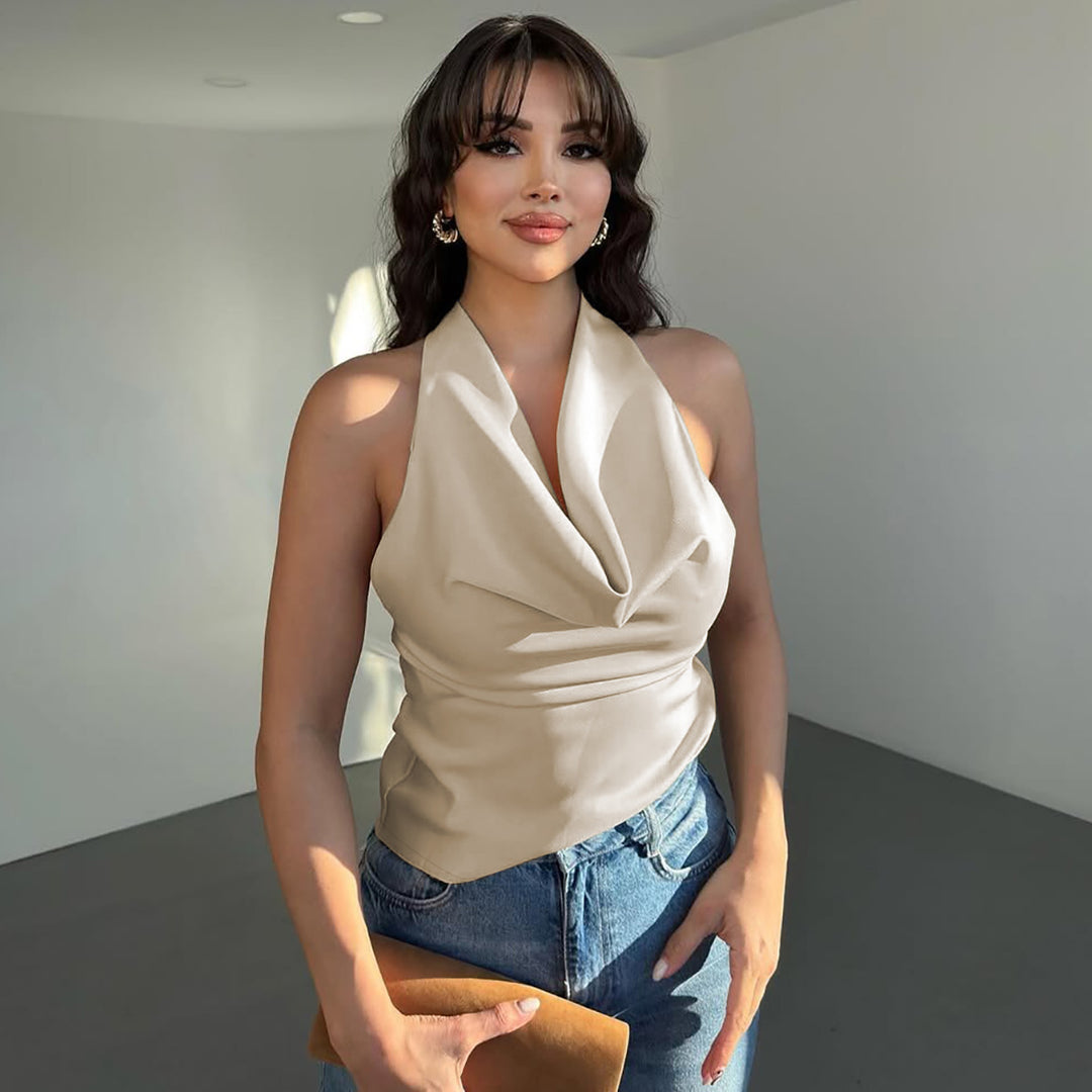 Damen Elegantes O-Back Top mit bindender Kapuze Drune