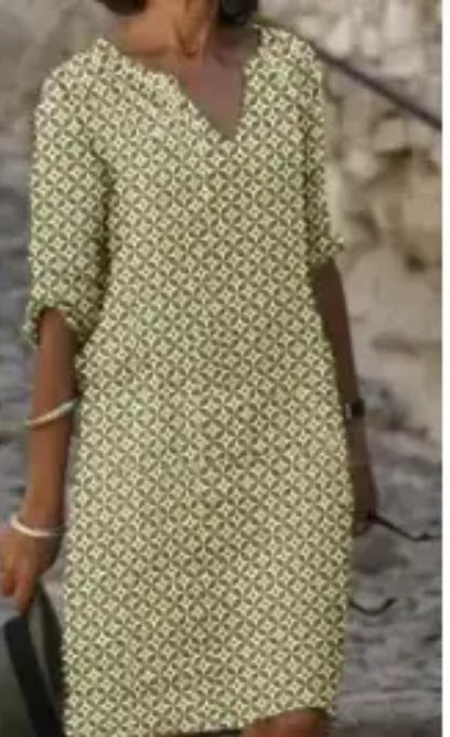 Damen lässiges Kleid mit grafischem Print und durchgehender Knopfleiste Drune