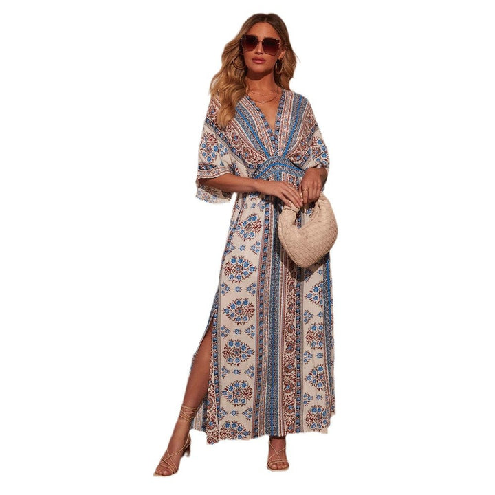 Damen Maxikleid mit aufregendem Wickeldesign und voluminösen Ärmeln Drune