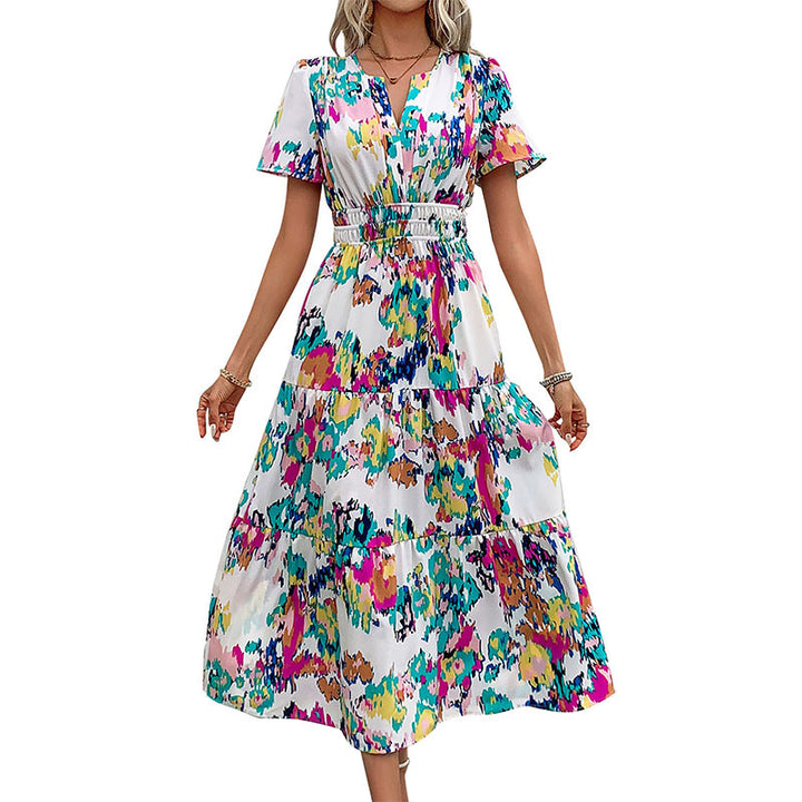 Damen Maxi-Wickelkleid mit elastischem Taillengürtel und verspieltem Farbdesign Drune