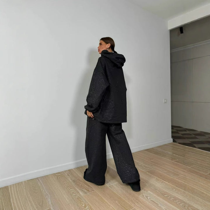Damen Urbaner Oversized Sweatanzug mit glitzernden Akzenten Drune