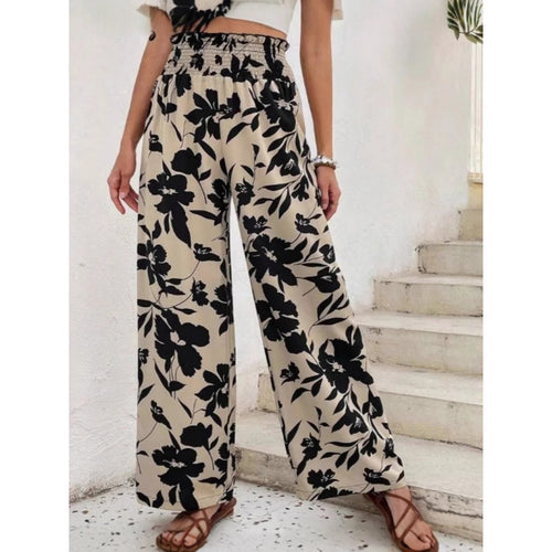 Damen Weite Blumenmuster-Hose mit elastischem Bund und hohem Taillenschnitt Drune