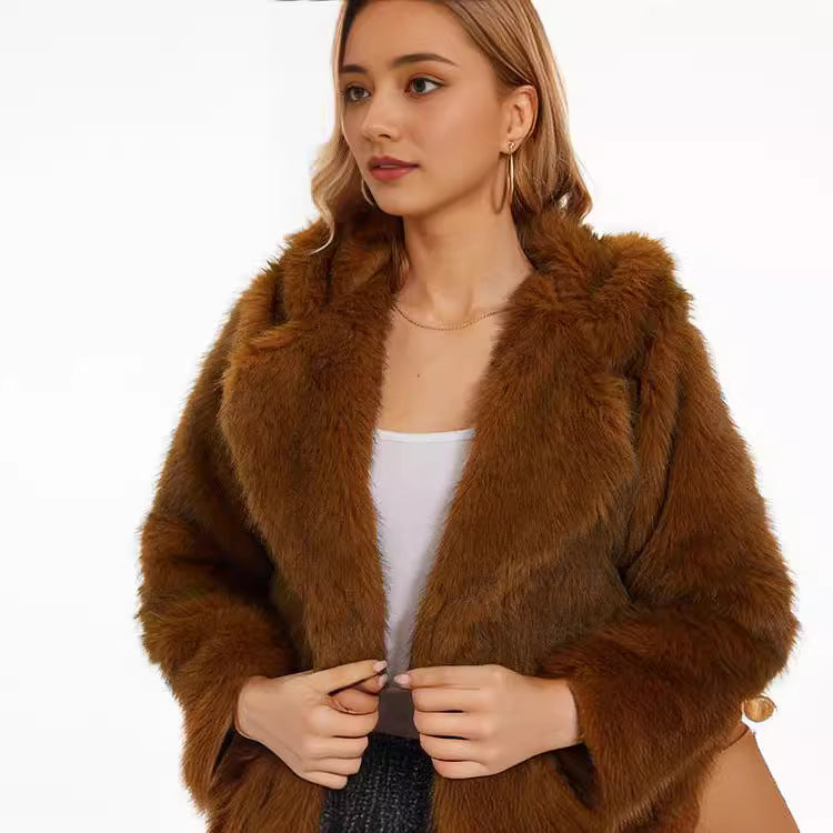 Damen Fluffige Kapuzenjacke Drune