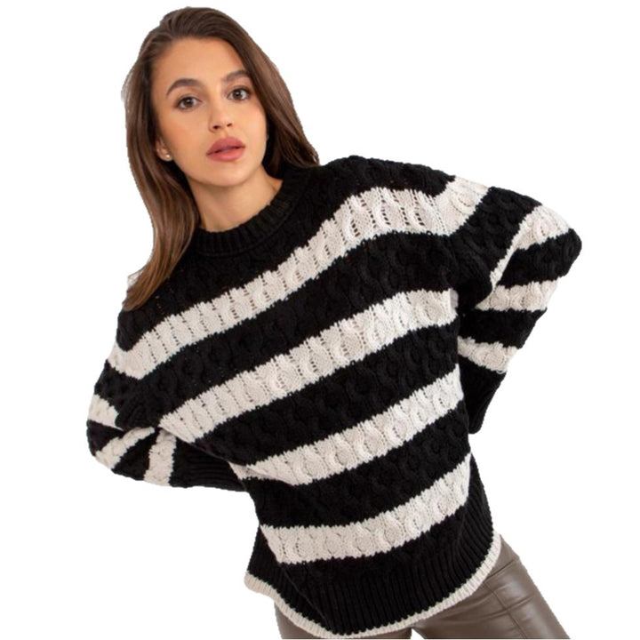 Damen gestreifte Strickpullover mit voluminösen Ärmeln und einzigartigem Muster Drune
