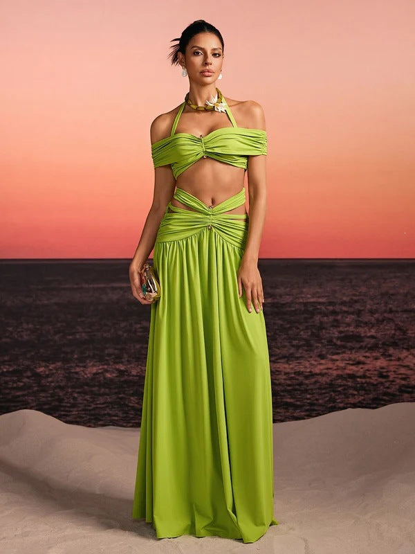 Damen Maxi-Kleid mit raffiniertem Cut-Out und dekorativem Drapierung Drune