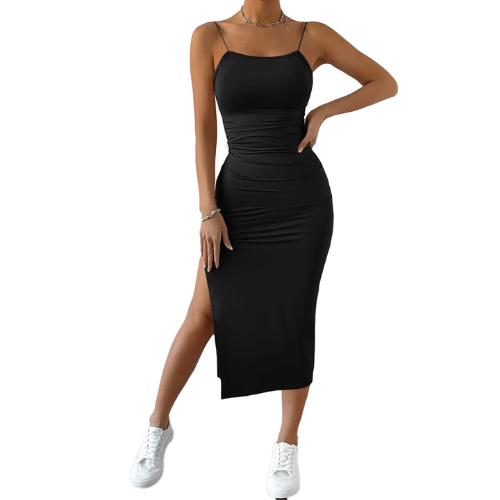 Damen Maxikleid mit schmalen Spaghettiträgern und seitlichem Schlitz Drune