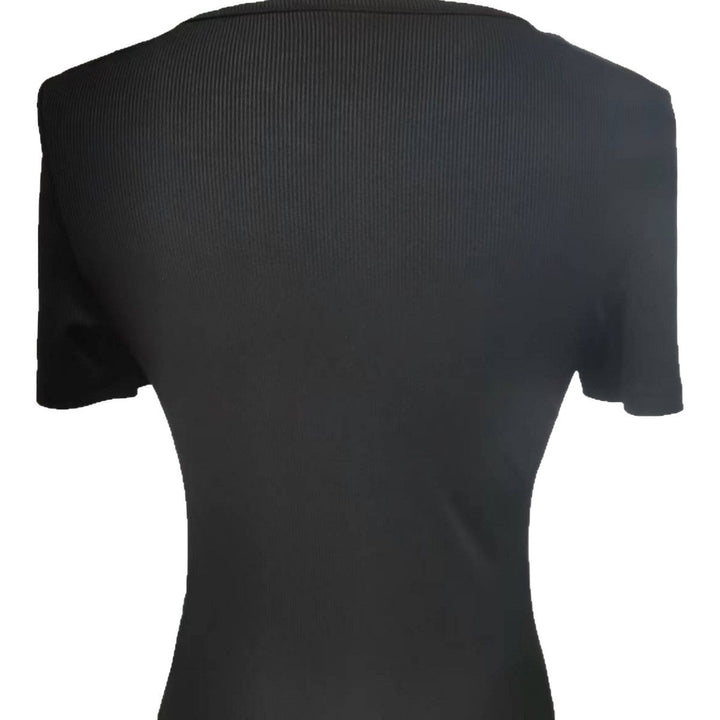 Damen Kurzarm Shirt mit dekorativen Knopfdetails Drune