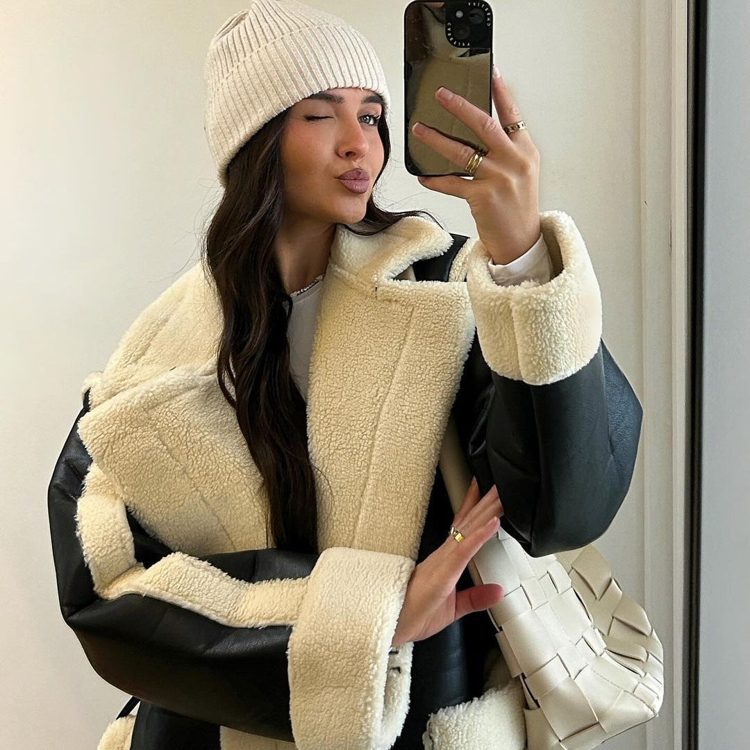 Damen Oversized Kunstfelljacke mit Taschen und elegantem Schnitt Drune