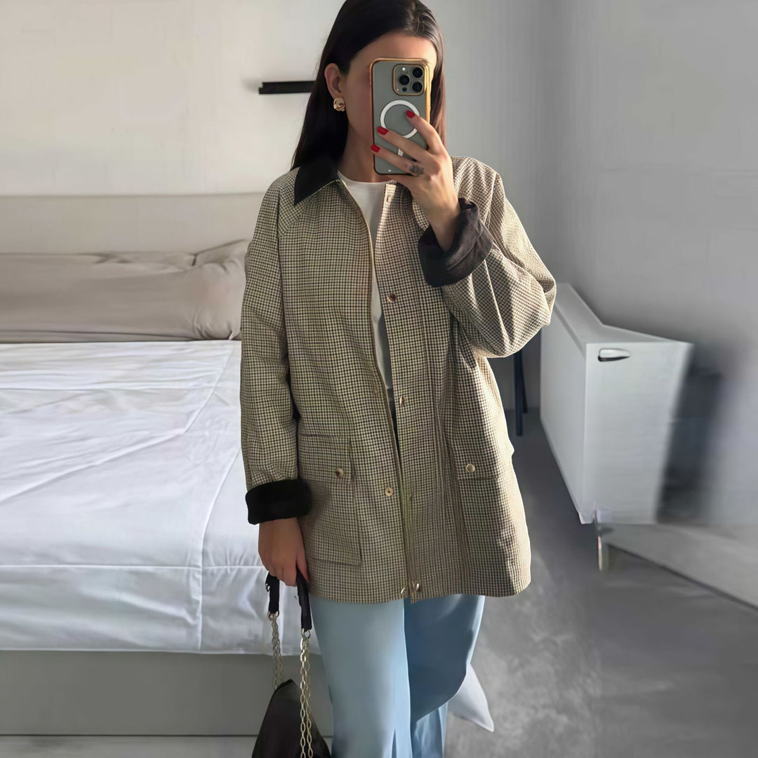 Damen Karierte Utility-Jacke mit modernem Schnitt und praktischen Taschen Drune