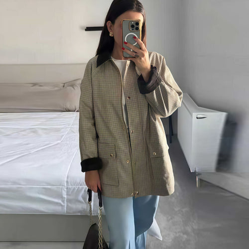 Damen Karierte Utility-Jacke mit modernem Schnitt und praktischen Taschen Drune
