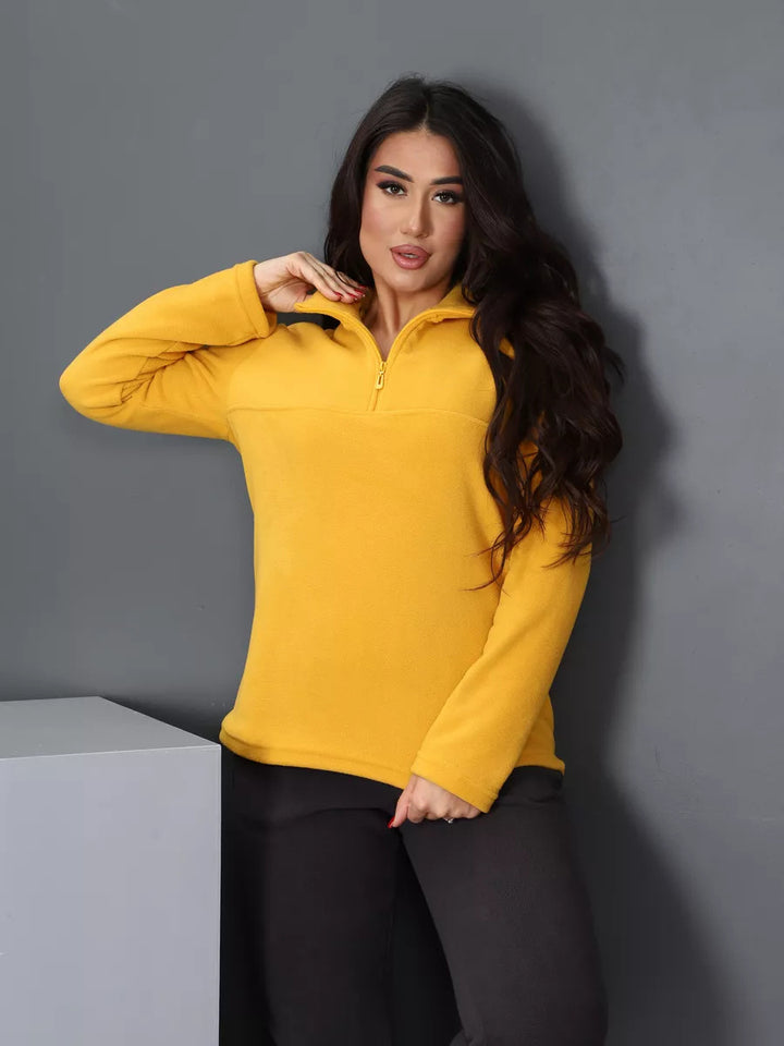 Damen Fleece-Pullover mit Stehkragen und halbem Reißverschluss Drune
