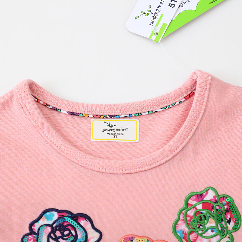 Mädchen Baumwollkleid mit floralem Design und funkelnden Applikationen Drune
