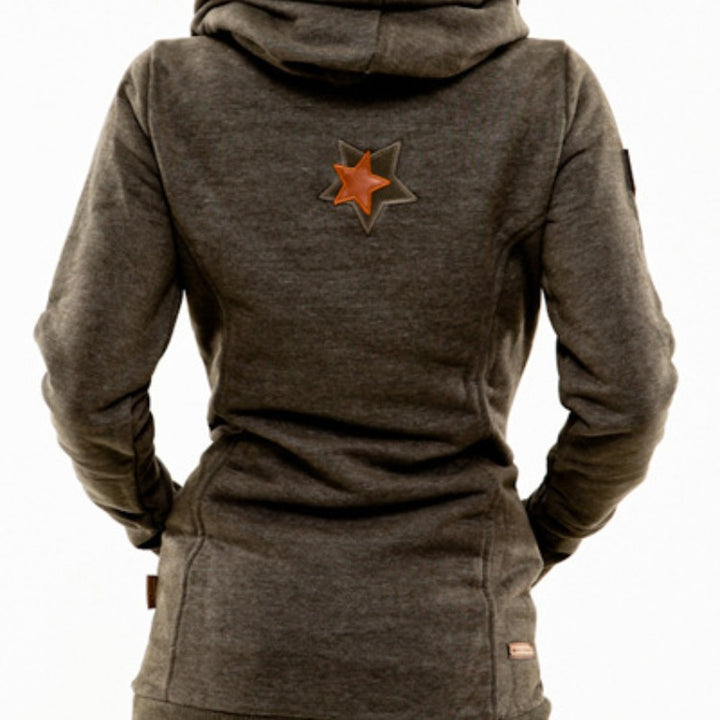 Damen lässiger Hoodie mit oversized Kragen und praktischer Bauchtasche Drune