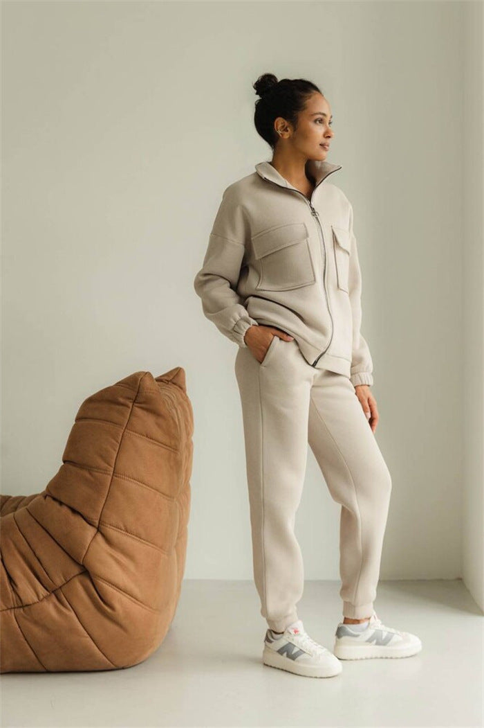 Damen sportlicher Fleece-Kapuzenpullover mit Reißverschluss und praktischen Taschen Drune