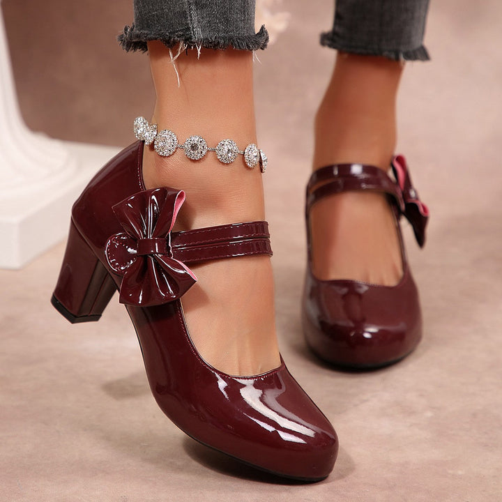 Damen Mary Jane Pumps mit modischer Schleifenapplikation und glänzender Oberfläche Drune