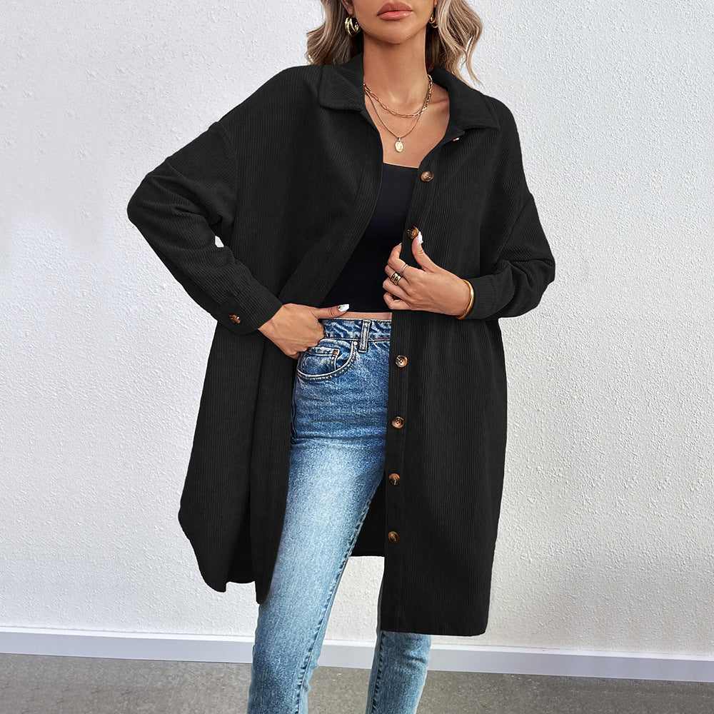 Damen Langarmhemdjacke aus weichem Cordstoff mit Knopfleiste Drune