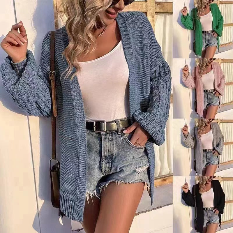 Damen Grobstrick Cardigan mit tiefen, strukturierten Ärmeln Drune