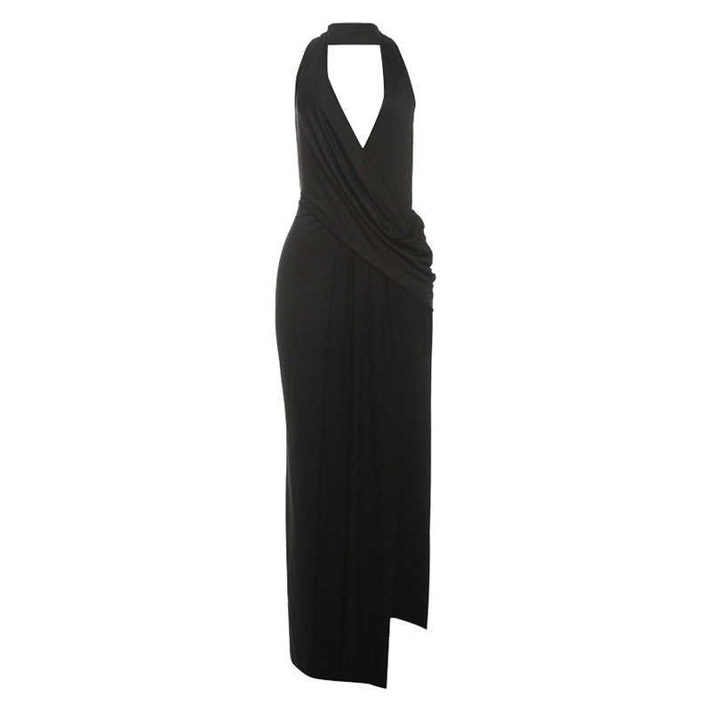 Damen Elegantes Wickelkleid mit tiefem V-Ausschnitt und fließendem Schnitt Drune