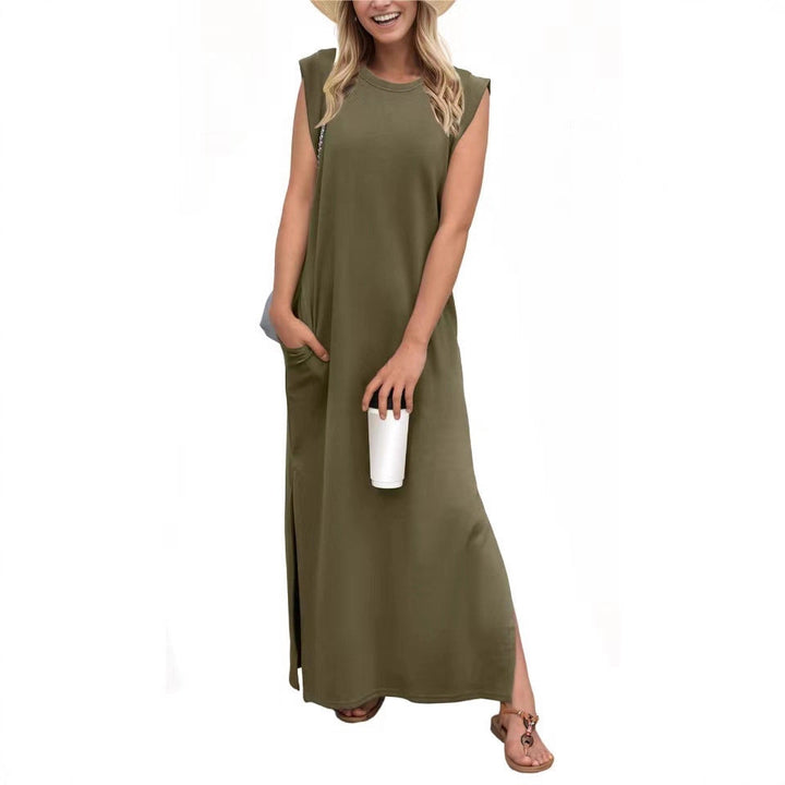 Damen Maxikleid mit modernen Schulterdetails und fließendem Schnitt Drune