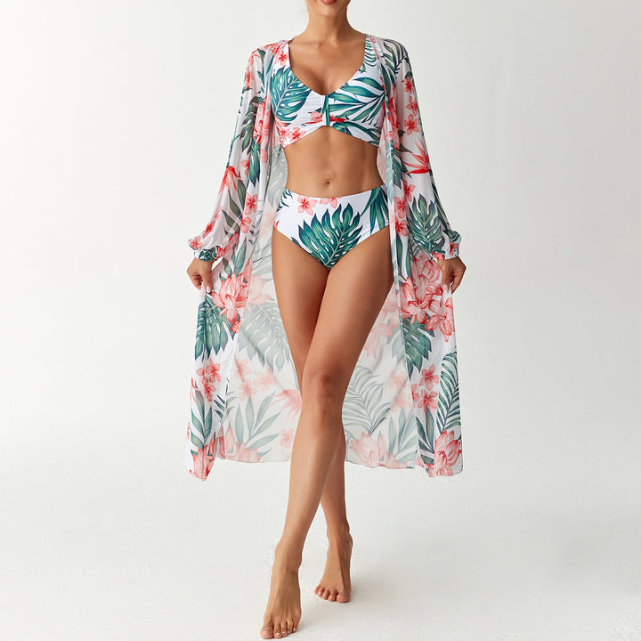 Damen Bikini-Set mit floralem Design und transparentem Cover-Up Drune