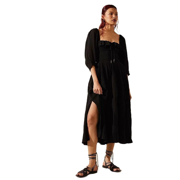 Damen luftiges Midikleid mit Rüschendetails Drune