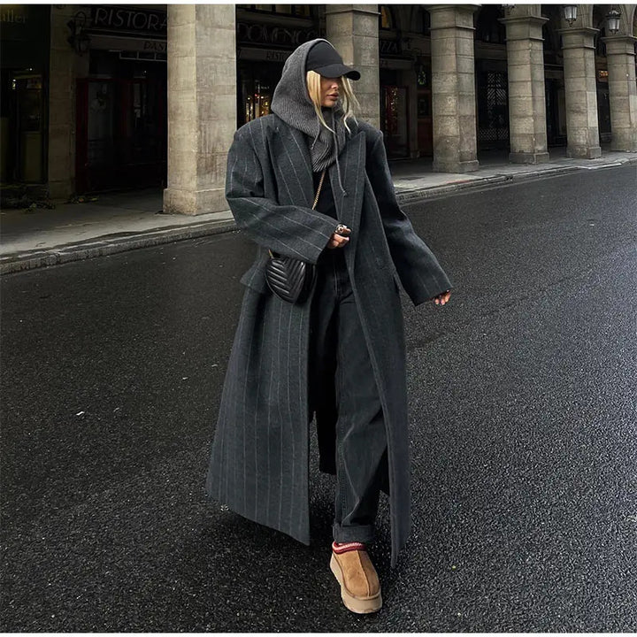 Damen Oversized Mantel mit Nadelstreifen Drune
