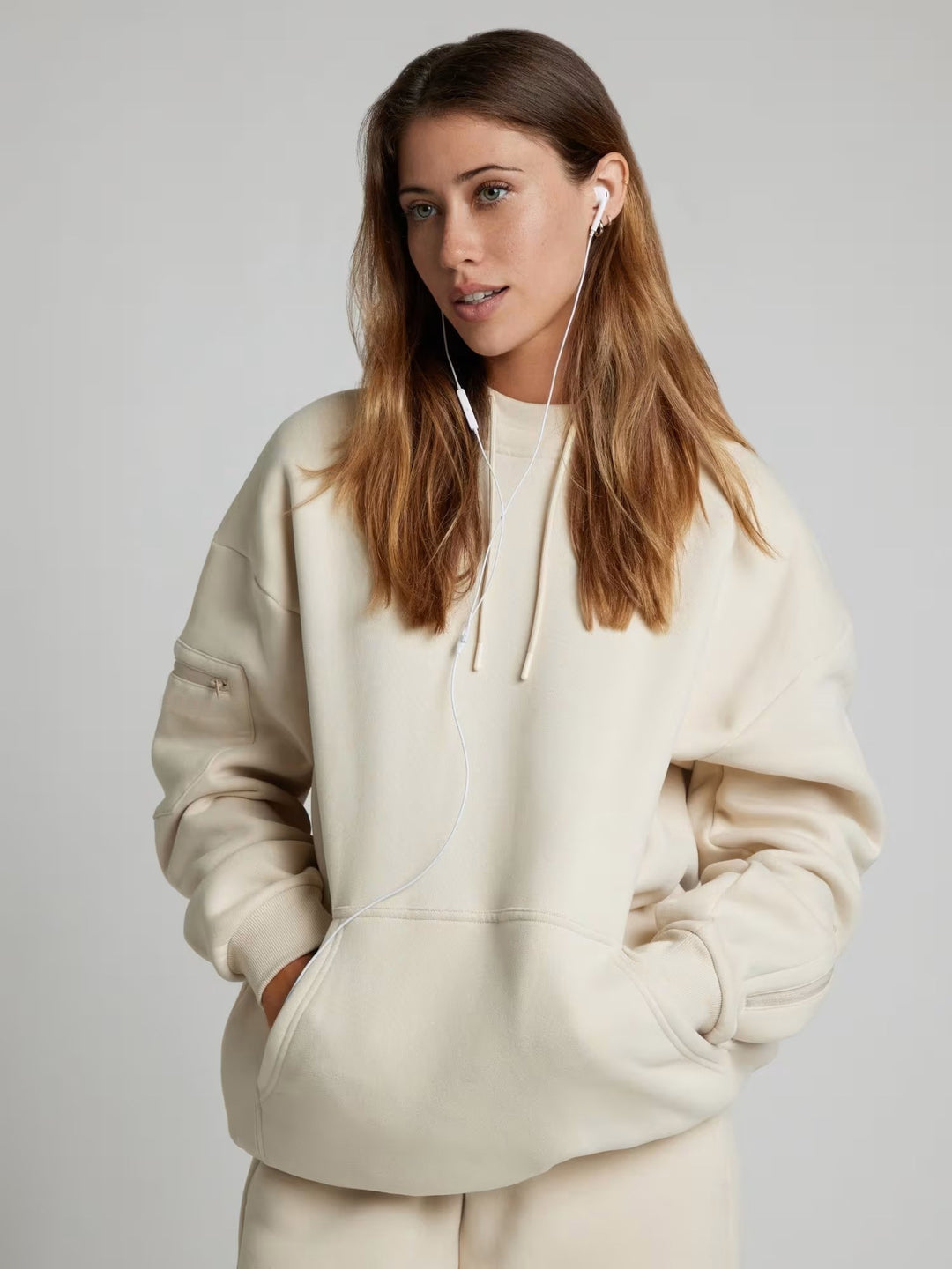 Damen nan Kapuzensweatshirt mit integrierter Schlafblende und weichem Fleece-Innenfutter Drune