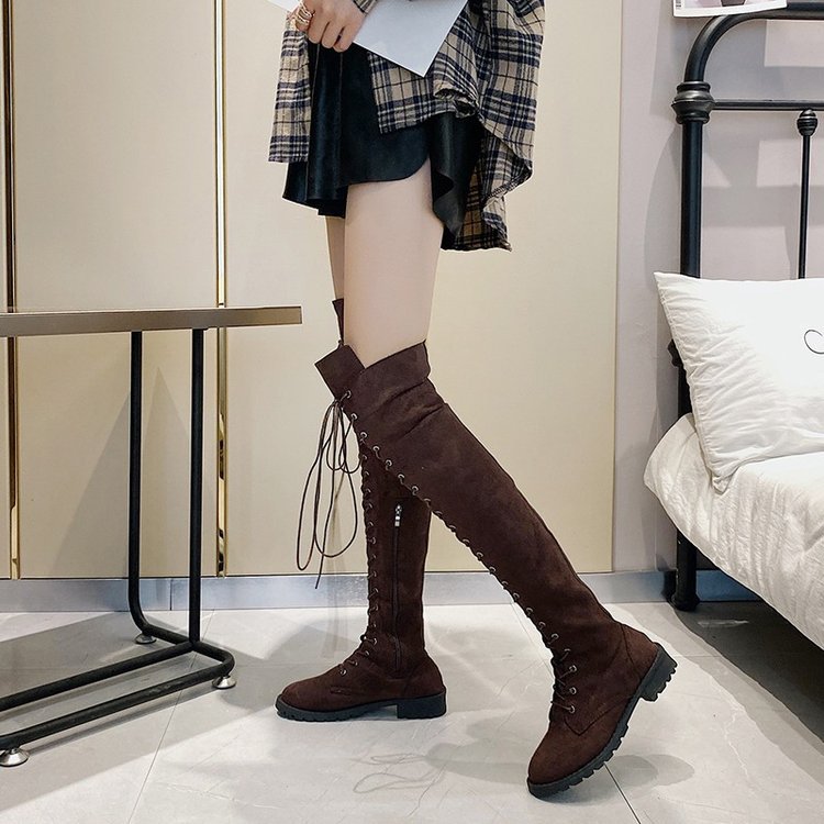 Damen Overknee-Stiefel mit raffinierter Schnürung und robustem Profil Drune