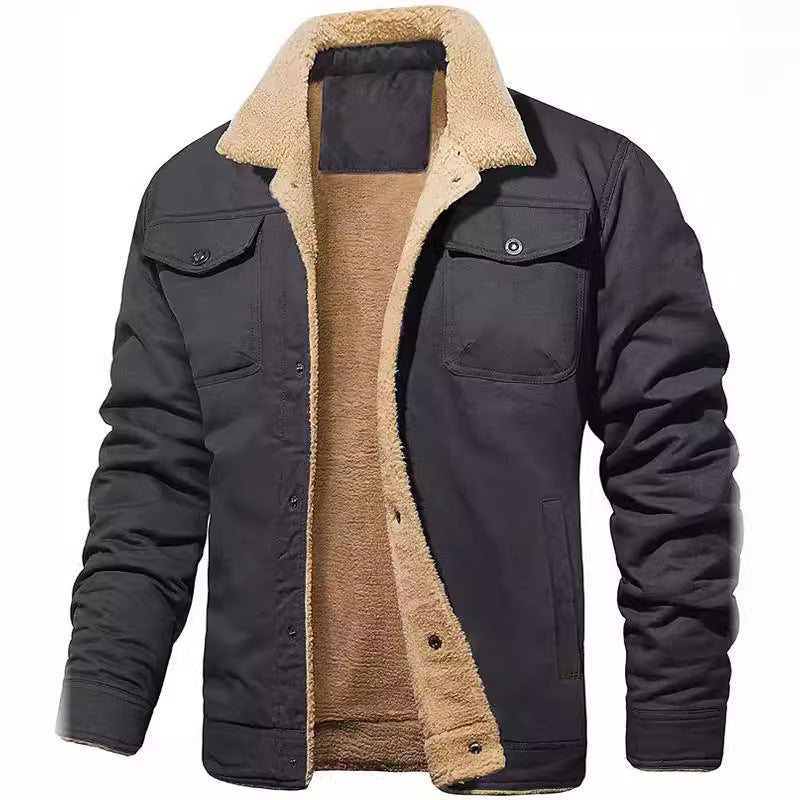 Herren nan gefütterte Canvasjacke mit Teddyfell-Innenfutter und Hemdkragen Drune