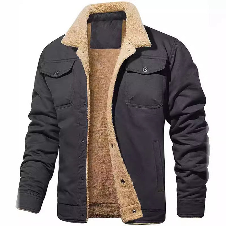 Herren nan gefütterte Canvasjacke mit Teddyfell-Innenfutter und Hemdkragen Drune