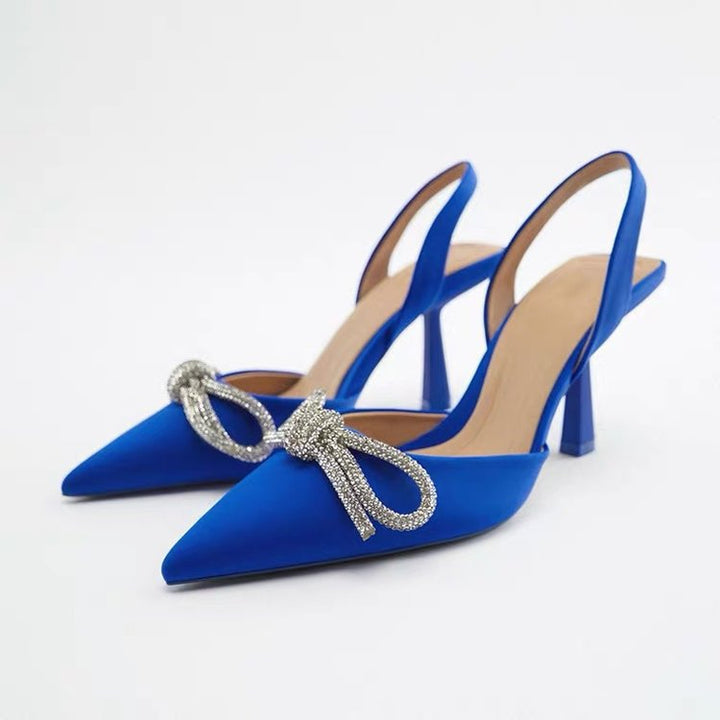 Damen nan elegante Slingback-Pumps mit spitzer Zehenkappe und funkelnder Strassschleife Drune